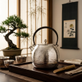 wholesale Pure 999 Fine Silver Handcrafted Silver Teapot with Engraved Chrysanthemum Motif and Hammered Finish - Handicraft-0-2