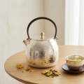 wholesale Pure 999 Fine Silver Handcrafted Silver Teapot with Engraved Chrysanthemum Motif and Hammered Finish - Handicraft-0-1