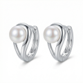 wholesale 925 Sterling Silver Elegant Silver Swirl Pearl Huggie Hoop Earrings Wholesale - JewelryODM-0-0