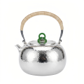 wholesale 999 Pure Silver Hammered Teapot With Rattan Wrapped Handle And Green Jade Knob-0-0