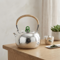 wholesale 999 Pure Silver Hammered Teapot With Rattan Wrapped Handle And Green Jade Knob-0-2