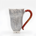 wholesale Pure 999 Elegant Silver Bamboo Engraved Mug with Crimson Lacquered Handle - Handicraft-0-0