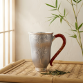 wholesale Pure 999 Elegant Silver Bamboo Engraved Mug with Crimson Lacquered Handle - Handicraft-0-2