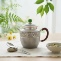 wholesale Pure 999 Fine Silver Elegant Silver Teapot with Floral Engravings, Green Jade Finial, and Dark Wooden Handle - Handicraft-0-2