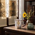 wholesale Pure 999 Hammered Silver Cup Featuring Gilded Sunflower Motif and Polished Wooden Handle on Rattan Base - Handicraft-0-2