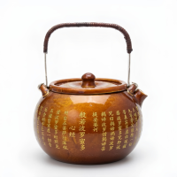 wholesale Pure 999 Traditional Brown Ceramic Teapot with Buddhist Heart Sutra Scripture Inscriptions - Handicraft-undefined