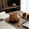 wholesale Pure 999 Traditional Brown Ceramic Teapot with Buddhist Heart Sutra Scripture Inscriptions - Handicraft-0-1