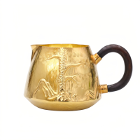 wholesale Pure 999 Fine Silver Elegant Handcrafted Gilded Pitcher Featuring Embossed Pine and Mountain Landscape with Dark Wood Handle - Handicraft-undefined