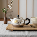 wholesale Pure 999 Fine Silver Handcrafted Silver Teapot with Radiant Floral Motifs and Dark Wood Handle - Handicraft-0-3