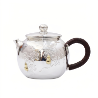 wholesale Pure 999 Fine Silver Handcrafted Silver Teapot with Gourd Accents and Woven Handle - Handicraft-undefined