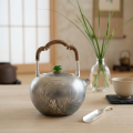 wholesale Pure 999 Exquisite Hand-Engraved Silver Teapot with Woven Handle and Vibrant Green Lid Finial - Handicraft-0-2