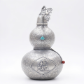 wholesale 999 Pure Silver Chinese Gourd Wine Flask Turquoise Inlay Floral Engraved Prosperity Ornament-0-0