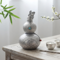 wholesale 999 Pure Silver Chinese Gourd Wine Flask Turquoise Inlay Floral Engraved Prosperity Ornament-0-2