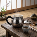 wholesale Pure 999 Fine Silver Elegant Hand-Hammered Silver Finish Pitcher with Black Cord-Wrapped Handle - Handicraft-0-2
