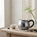 wholesale Pure 999 Fine Silver Elegant Hand-Hammered Silver Finish Pitcher with Black Cord-Wrapped Handle - Handicraft-0-1