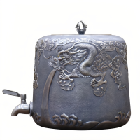 wholesale Pure 999 Fine Silver Elegant Silver Dragon Water Dispenser with Embossed Clouds and Waves - Handicraft-undefined