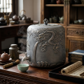 wholesale Pure 999 Fine Silver Elegant Silver Dragon Water Dispenser with Embossed Clouds and Waves - Handicraft-0-1