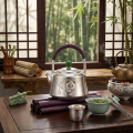 wholesale Pure 999 Fine Silver Hammered Silver Teapot Featuring Panda and Bamboo Motifs with Green Jade Knob - Handicraft-0-3