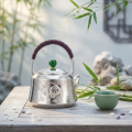 wholesale Pure 999 Fine Silver Hammered Silver Teapot Featuring Panda and Bamboo Motifs with Green Jade Knob - Handicraft-0-1