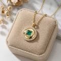 wholesale 925 Sterling Silver Elegant Square Emerald Pendant Necklace Wholesale with Shimmering White Stone Halo - JewelryODM-0-2