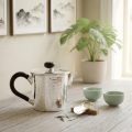 wholesale Pure 999 Fine Silver Hammered Silver Teapot with Elegant Dark Wood Handle and Lid Knob - Handicraft-0-2