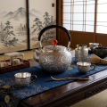 wholesale Pure 999 Fine Silver Handcrafted Silver Floral Teapot with Woven Handle and Red Gemstone Accents - Handicraft-0-2