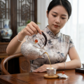 wholesale Pure 999 Fine Silver Handcrafted Silver Floral Teapot with Woven Handle and Red Gemstone Accents - Handicraft-0-1