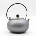 wholesale Pure 999 Fine Silver Handcrafted Textured Silver Teapot with Green Jade Finial and Arched Rattan Handle - Handicraft-0-0