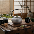 wholesale Pure 999 Fine Silver Handcrafted Textured Silver Teapot with Green Jade Finial and Arched Rattan Handle - Handicraft-0-3