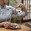 wholesale Pure 999 Fine Silver Handcrafted Textured Silver Teapot with Green Jade Finial and Arched Rattan Handle - Handicraft-0-1
