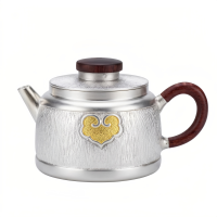 wholesale Pure 999 Fine Silver Handcrafted Silver Teapot With Wooden Accents And Traditional Ruyi Motif - Handicraft-undefined