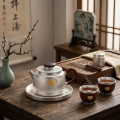 wholesale 999 Pure Silver Teapot With Wooden Handle And Lid Gold Plated Auspicious Cloud Design-0-1