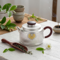 wholesale 999 Pure Silver Teapot With Wooden Handle And Lid Gold Plated Auspicious Cloud Design-0-3