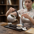 wholesale Pure 999 Fine Silver Handcrafted Silver Teapot Featuring Intricate Peony Engravings and Green Jadeite Lid Knob - Handicraft-0-3