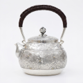 wholesale Pure 999 Fine Silver Exquisite Hand-Engraved Silver Teapot with Rattan Wrapped Handle - Handicraft-0-0