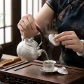 wholesale Pure 999 Fine Silver Exquisite Hand-Engraved Silver Teapot with Rattan Wrapped Handle - Handicraft-0-2