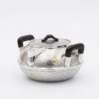 wholesale Pure 999 Handcrafted Hammered Silver Teapot with Dark Wood Handles and Gilded Accents - Handicraft-undefined