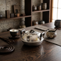 wholesale Pure 999 Handcrafted Hammered Silver Teapot with Dark Wood Handles and Gilded Accents - Handicraft-0-2