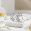 wholesale 925 Sterling Silver Elegant Butterfly Pearl and Zircon Pavé Sterling Silver Necklaces Wholesale - JewelryODM-0-2