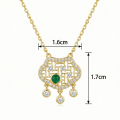 wholesale 925 Sterling Silver Elegant Emerald and Zircon Longevity Lock Pendant Necklace in Delicate Filigree Setting - JewelryODM-0-3
