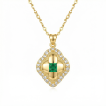wholesale 925 Sterling Silver Exquisite Emerald Green Quatrefoil Pendant Necklace Wholesale with Shimmering White Gemstone Halo - JewelryODM-0-0