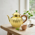 wholesale Pure 999 Fine Silver Elegant Ornate Metallic Teapot with Woven Wicker Handle and Green Jade Finial - Handicraft-0-1