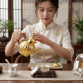 wholesale Pure 999 Fine Silver Elegant Ornate Metallic Teapot with Woven Wicker Handle and Green Jade Finial - Handicraft-0-3