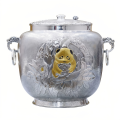 wholesale Pure 999 Fine Silver Exquisite Silver Jar Featuring a Gilded Panda and Lush Floral Engravings - Handicraft-0-0