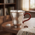 wholesale Pure 999 Handcrafted Hammered Metal Mug with Wooden Handle-Premium Master Cup - Handicraft-0-2