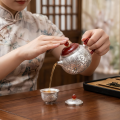wholesale Pure 999 Fine Silver Exquisite Hand-Engraved Silver Teapot with Floral Peony Motifs and Red Accents - Handicraft-0-3