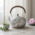 wholesale Pure 999 Fine Silver Exquisite Hand-Engraved Silver Teapot with Intricate Floral Peony Patterns and Woven Handle - Handicraft-0-1