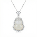wholesale 925 Sterling Silver Elegant White Jade Hulu Pendant Necklaces Wholesale with Radiant Zircon Surroundings - JewelryODM-0-0
