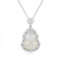 wholesale 925 Sterling Silver Elegant White Jade Hulu Pendant Necklaces Wholesale with Radiant Zircon Surroundings - JewelryODM-undefined