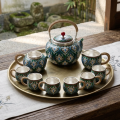 wholesale Pure 999 Vintage Cloisonné Tea Set with Floral Motif and Handwoven Handles - Handicraft-0-2